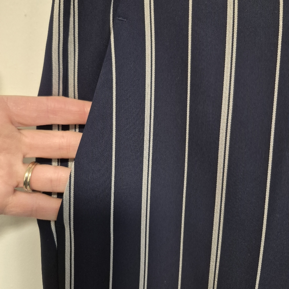 St. John Wide Leg Pants Navy Blue Striped Trousers Pull-On NEW Women's Sz S - Picture 5 of 12